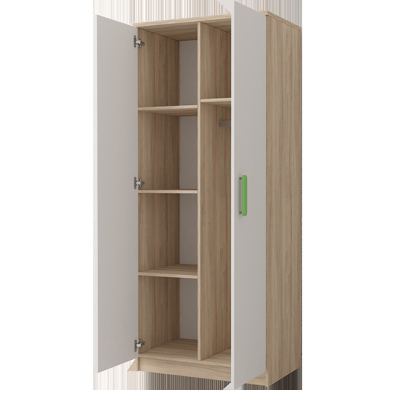 Zweitüriger Kleiderschrank für Kinderzimmer SVEN 3, weiß + Sonoma-Eiche, Griffe – Breite 80 cm, Sonoma-Eiche