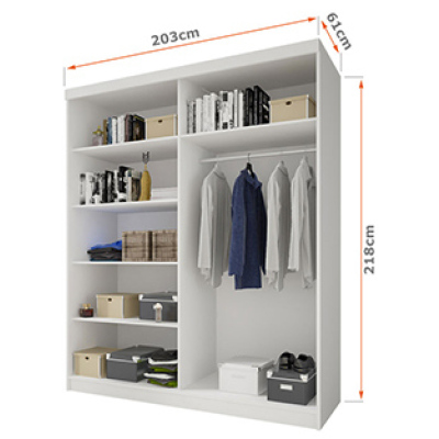 Kleiderschrank Markéta 35 203 cm, Korpus Graphit, weiß seidenmatt + Spiegel