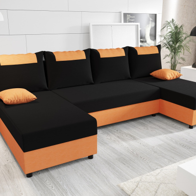 U-förmige Couchgarnitur SANVI – Schwarz/Orange