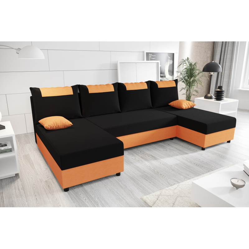 U-förmige Couchgarnitur SANVI – Schwarz/Orange