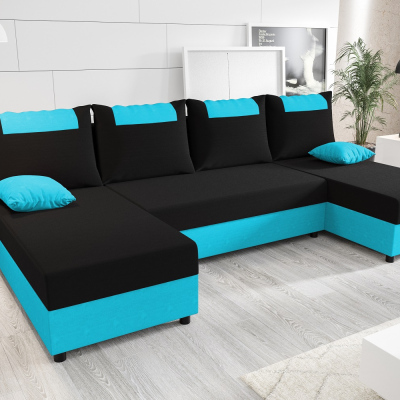 U-förmige Couchgarnitur SANVI – Schwarz/Blau