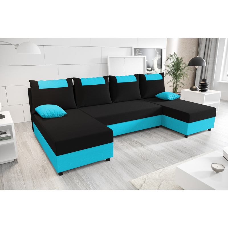 U-förmige Couchgarnitur SANVI – Schwarz/Blau