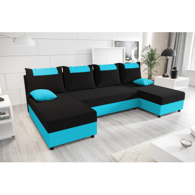 U-förmige Couchgarnitur SANVI – Schwarz/Blau