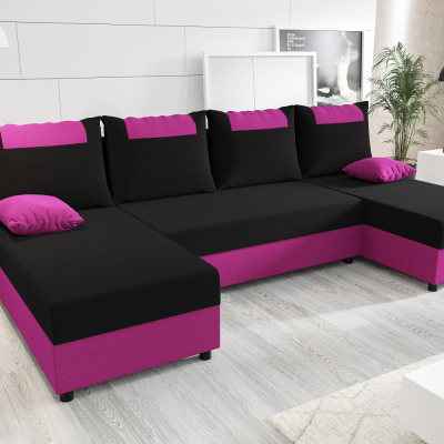 U-förmige Couchgarnitur SANVI – Schwarz/Rosa