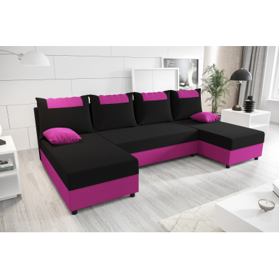 U-förmige Couchgarnitur SANVI – Schwarz/Rosa