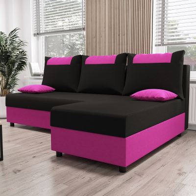 Ecksofa SANVI – Schwarz/Rosa