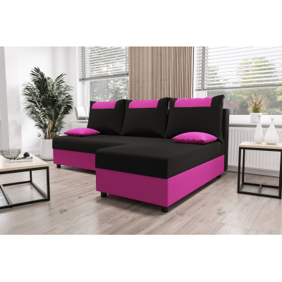 Ecksofa SANVI – Schwarz/Rosa