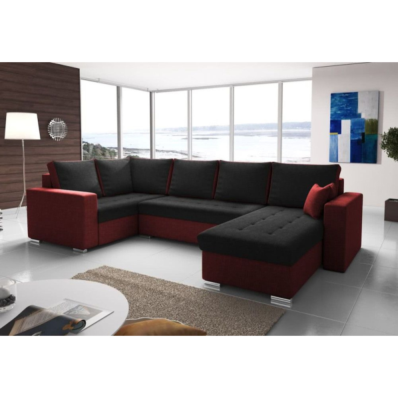 Geräumige U-Form Couchgarnitur LEONA, rot + schwarz