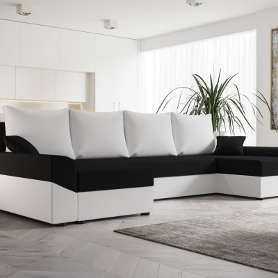 Elegante U-Form Couchgarnitur DAGMAR – weiß / schwarz