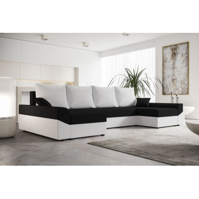 Elegante U-Form Couchgarnitur DAGMAR – weiß / schwarz