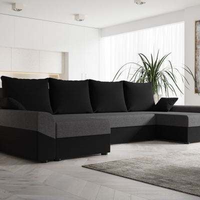 Elegante U-Form Couchgarnitur DAGMAR – schwarz / grau