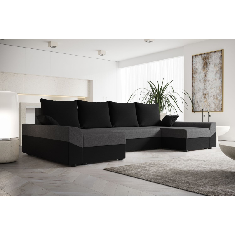 Elegante U-Form Couchgarnitur DAGMAR – schwarz / grau