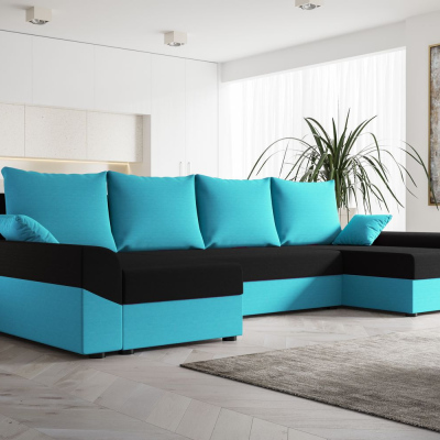 Elegante U-Form Couchgarnitur DAGMAR – blau / schwarz