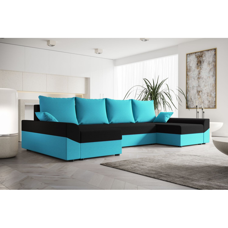 Elegante U-Form Couchgarnitur DAGMAR – blau / schwarz