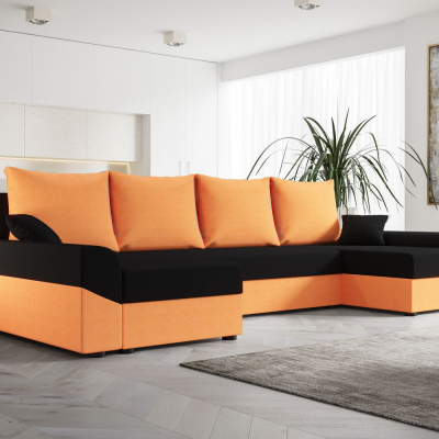 Elegante U-Form Couchgarnitur DAGMAR – orange / schwarz