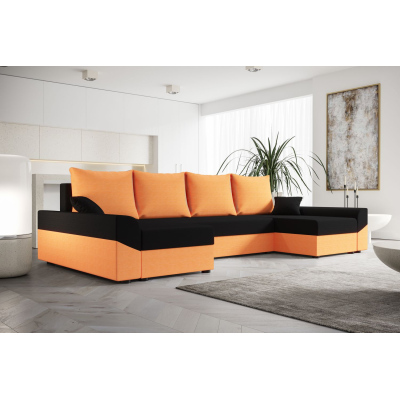 Elegante U-Form Couchgarnitur DAGMAR – orange / schwarz