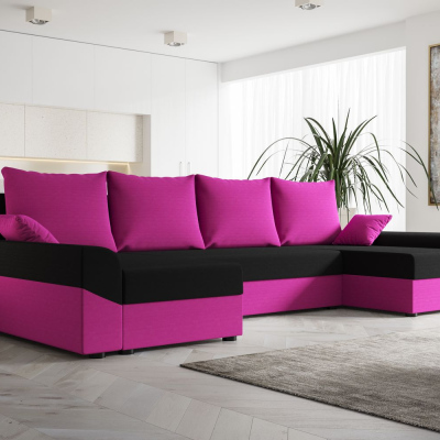 Elegante U-Form Couchgarnitur DAGMAR – rosa / schwarz