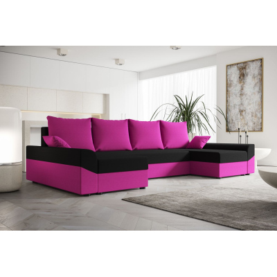 Elegante U-Form Couchgarnitur DAGMAR – rosa / schwarz