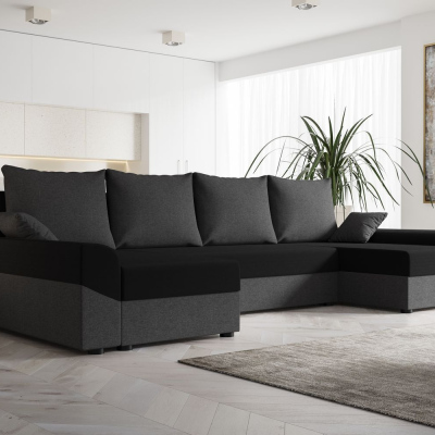 Elegante U-Form Couchgarnitur DAGMAR – grau / schwarz