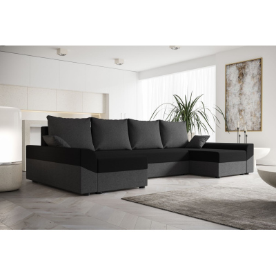 Elegante U-Form Couchgarnitur DAGMAR – grau / schwarz