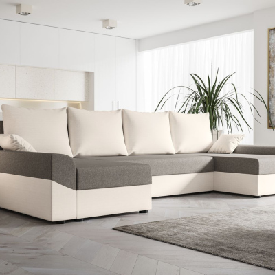 Elegante U-Form Couchgarnitur DAGMAR – hellgrau / beige