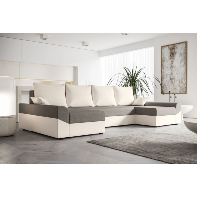 Elegante U-Form Couchgarnitur DAGMAR – hellgrau / beige