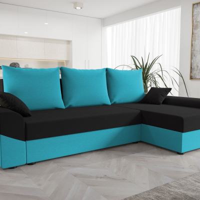 Elegantes Ecksofa DAGMAR – blau / schwarz