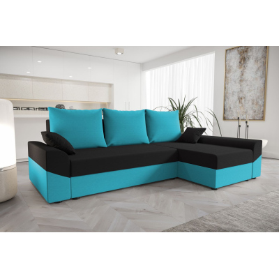 Elegantes Ecksofa DAGMAR – blau / schwarz