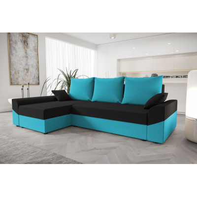 Elegantes Ecksofa DAGMAR – blau / schwarz