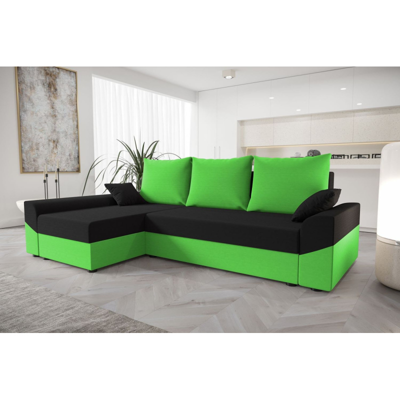 Elegantes Ecksofa DAGMAR – grün / schwarz