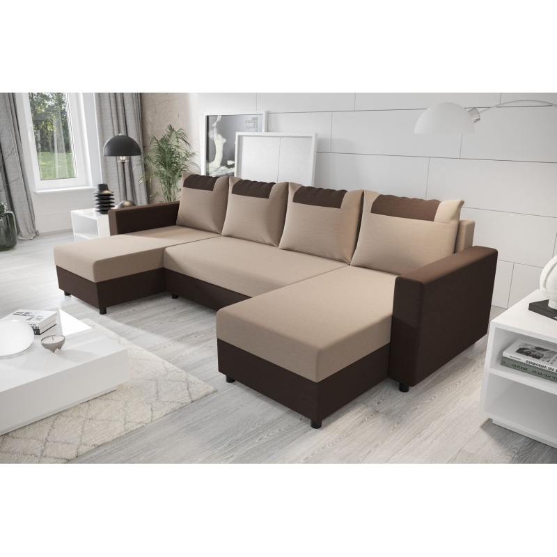 U-förmige Schlafcouch SANVI – Dunkelbraun/Braun