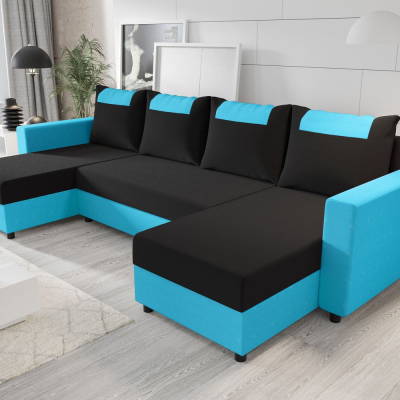 U-förmige Schlafcouch SANVI – Blau/Schwarz