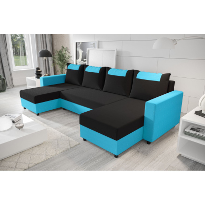 U-förmige Schlafcouch SANVI – Blau/Schwarz