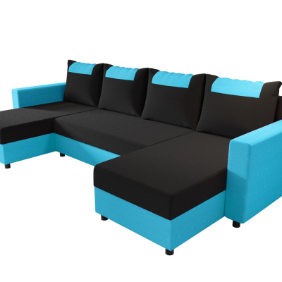 U-förmige Schlafcouch SANVI – Blau/Schwarz