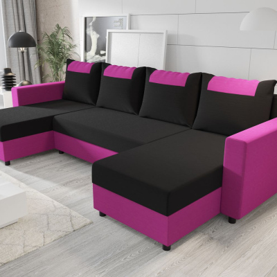 U-förmige Schlafcouch SANVI – Rosa/Schwarz