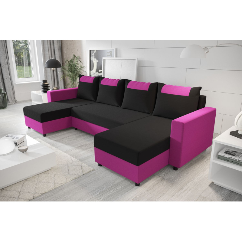 U-förmige Schlafcouch SANVI – Rosa/Schwarz