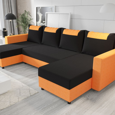 U-förmige Schlafcouch SANVI – Orange/Schwarz