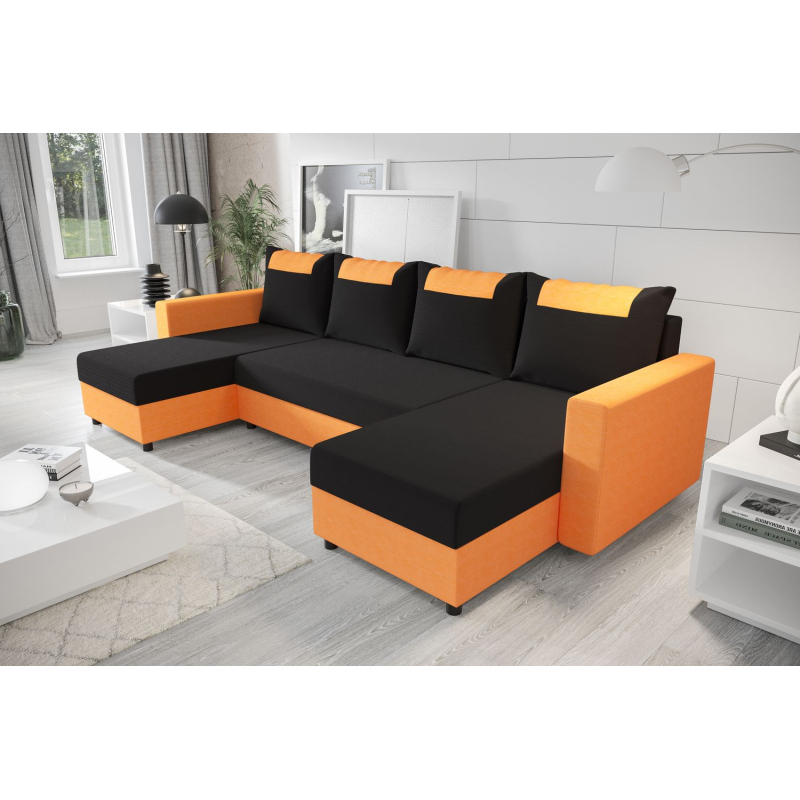 U-förmige Schlafcouch SANVI – Orange/Schwarz