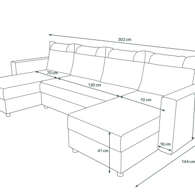 U-förmige Schlafcouch SANVI – Orange/Schwarz