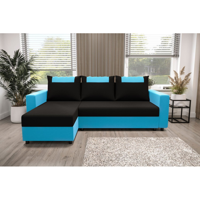 Ecksofa mit Armlehnen SANVI – Blau/Schwarz