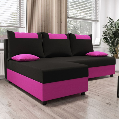 Ecksofa SANVI – Schwarz/Rosa