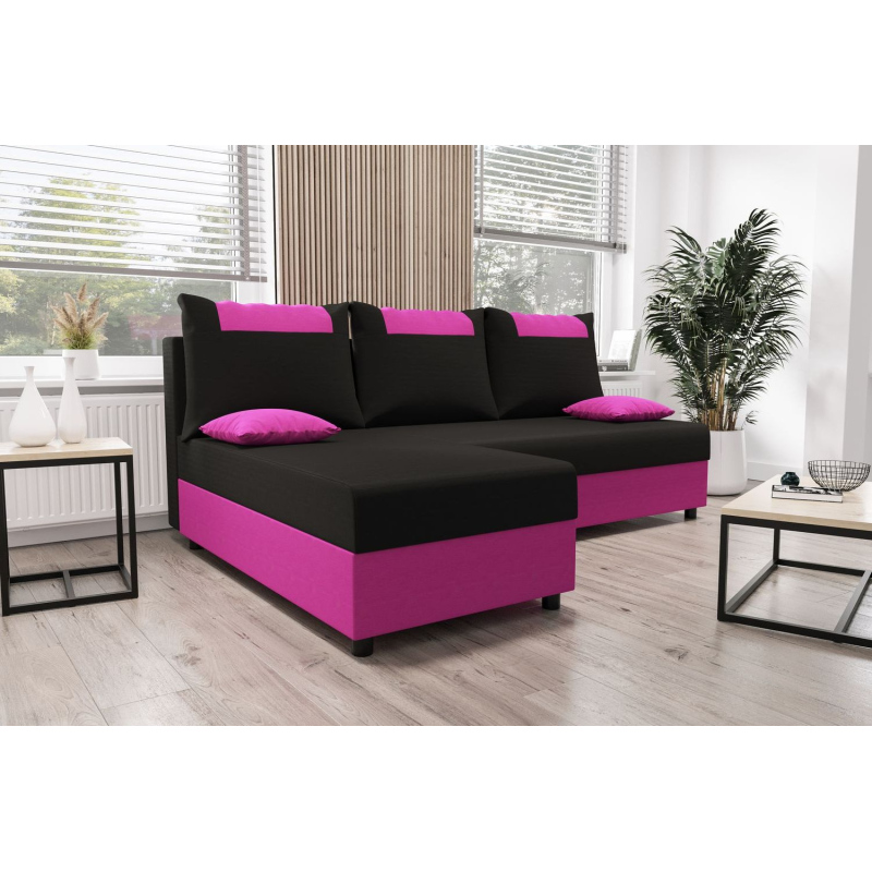 Ecksofa SANVI – Schwarz/Rosa