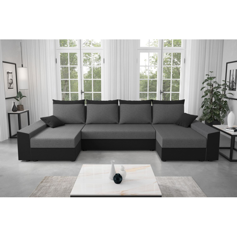 Praktische U-Form Couchgarnitur PARI – schwarz/grau