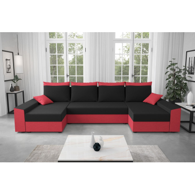 Praktische U-Form Couchgarnitur PARI – rot/schwarz