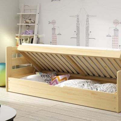 Kinderbett mit Stauraum ohne Matratze 90x200 LYDIE – Kiefer