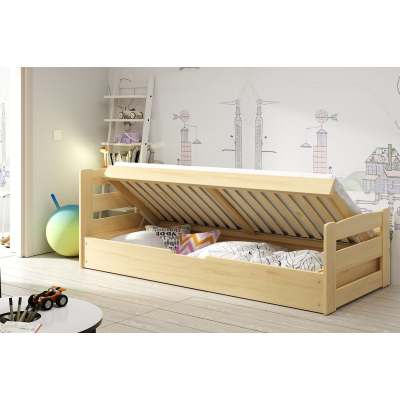 Kinderbett mit Stauraum ohne Matratze 90x200 LYDIE – Kiefer