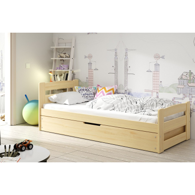 Kinderbett mit Stauraum ohne Matratze 90x200 LYDIE – Kiefer