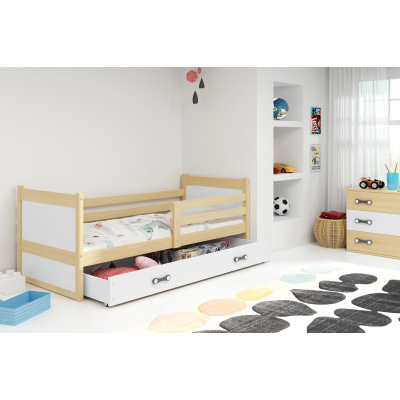 Kinderbett mit Stauraum ohne Matratze 90x200 FERGUS – Kiefer / Weiß