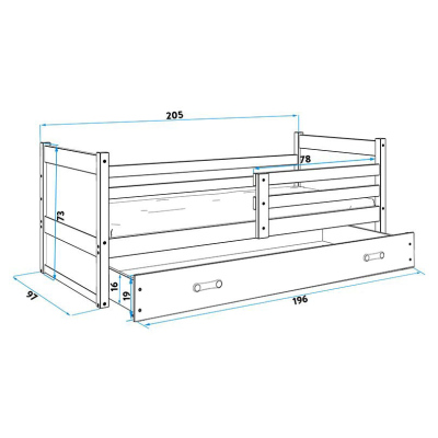 Kinderbett mit Stauraum mit Matratze 90x200 FERGUS – Kiefer / Weiß