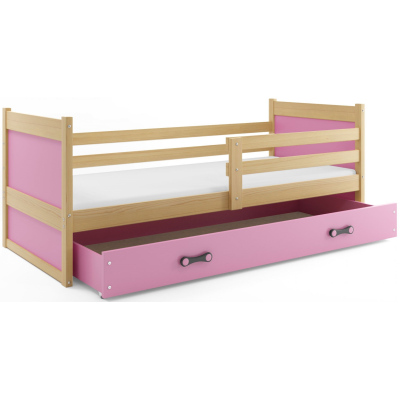 Kinderbett mit Stauraum ohne Matratze 80x190 FERGUS – Kiefer / Rosa